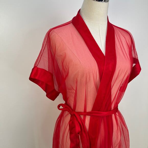 Vintage Fredrick's of Hollywood Red Sheer Nylon Robe Lingerie - Picture 2 of 7